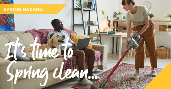 Spring cleaning infographic with a couple cleaning whilst a dog watches from a sofa